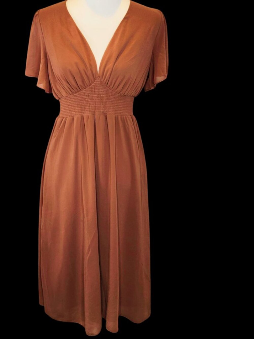 Sarah Smocked Midi Dress | Terracotta